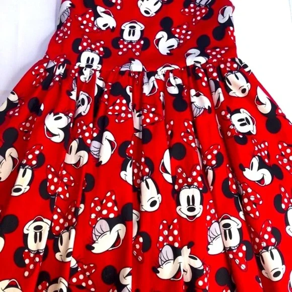 Disney Minnie Mouse All Over Print Red Party Holiday Fit & Flare Dress Girls 5/6 - Picture 8 of 16